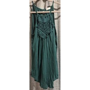 Blue Time Crochet Tank in Teal Green Size Large Keyhole Back Button Flowy